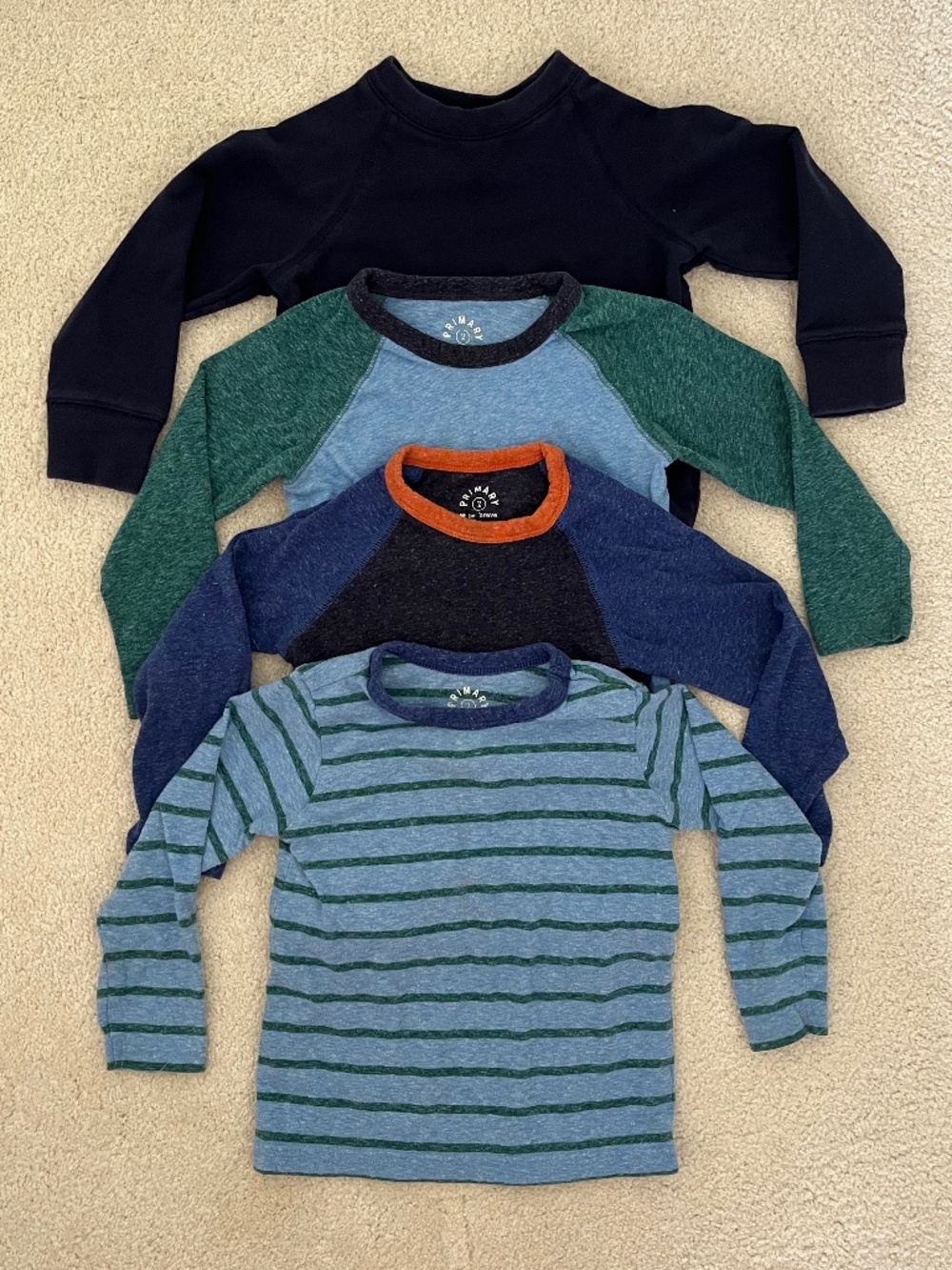 Bundle of Four Primary Long-sleeved Shirts- Size 2